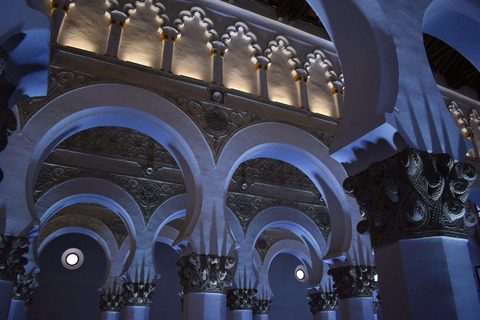 A synagogue interior in the Jewish quarter of Toledo, Spain.